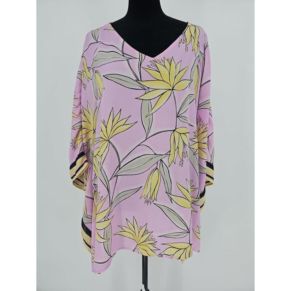 Belle by Kim‎ Gravel Top 1X Floral Sheer Malibu Pink Yellow